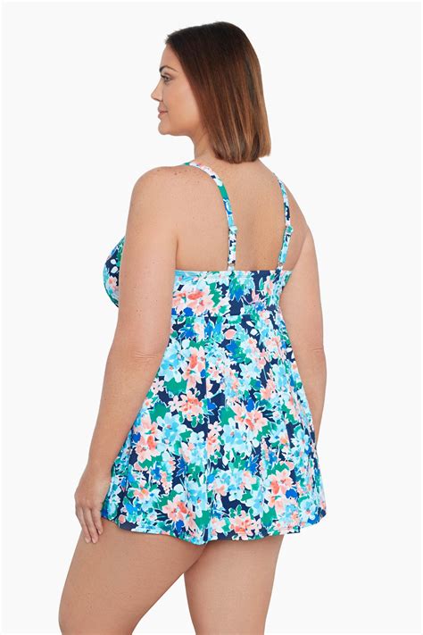 Shape Solver By Penbrooke Plus Size Empire Swim Dress Ditsy Days