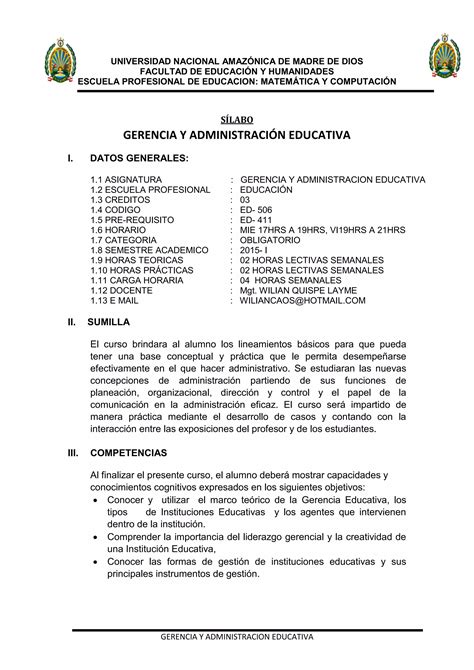 Silabo De Gerencia Educativa Pdf Descarga Gratuita