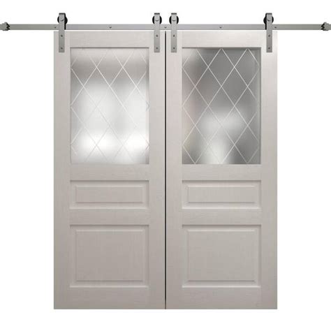 Sartodoors In X In Frosted Glass Painted White Oak Solid Wood