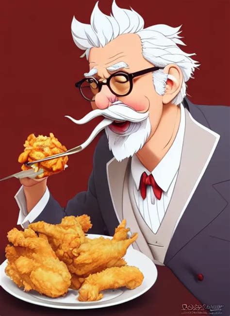 Cute Colonel Sanders Eating Fried Chicken Natural Stable Diffusion