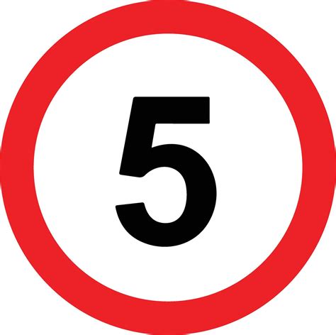 Road Speed Limit 5 five Sign. Generic speed limit sign with black number and red circle. Vector ...