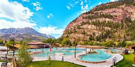 Majestic Hot Springs In The Small Town Of Ouray Tucked Against Mountain