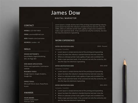 Clean Dark Resume Template Free Download In 2025 Resumekraft