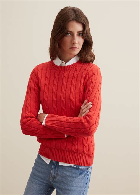 Womans Cable Knit Crew Neck Pullover Piombo