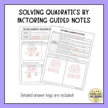 Solving Quadratic Equations By Factoring Guided Notes For Algebra