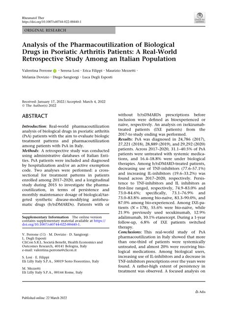 Pdf Analysis Of The Pharmacoutilization Of Biological Drugs In Psoriatic Arthritis Patients A