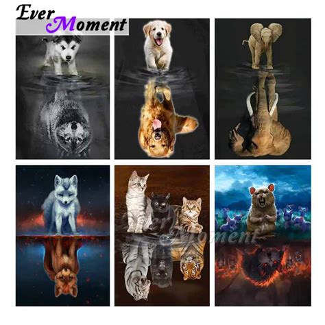 Алмазная живопись Ever Moment, ручная работа, животные, отражение воды ...