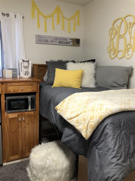 Yellow And Gray Dorm White Dorm Room Dorm Room Colors Dorm Room