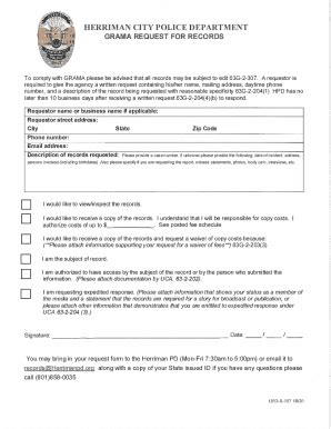 Fillable Online Public Record Request Salt Lake City Police