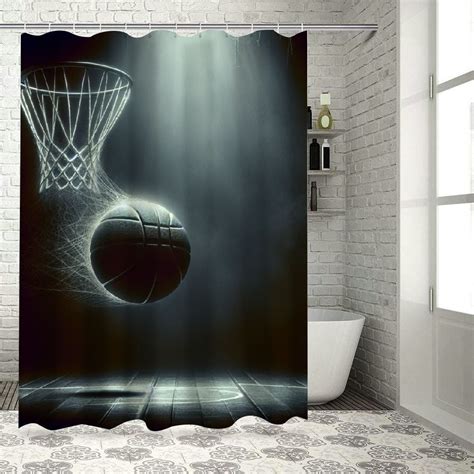 Lzatpd Boys Basketball Waterproof Shower S Black Ball Fabric Bathroom