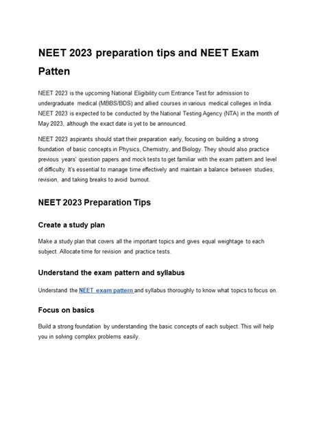 Ppt Neet 2023 Preparation Tips And Neet Exam Patten 1 Powerpoint