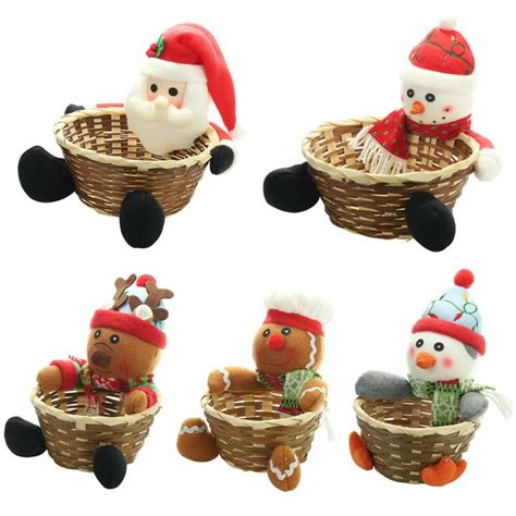 1pc Bamboo Christmas Candy Storage Basket Xmas T Holder Basket Santa