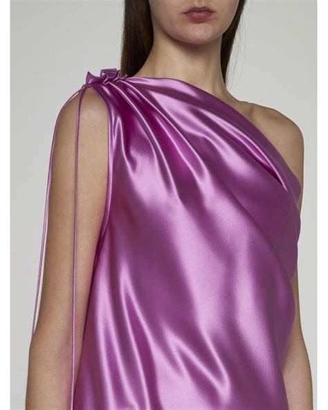 Max Mara Pianoforte Opera Silk One Shoulder Long Dress In Purple Lyst