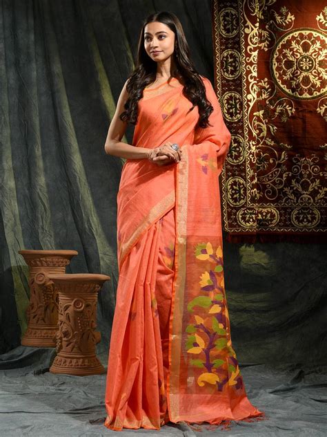 Orange Woven Silk Saree With Blouse Sajasajo 3554111