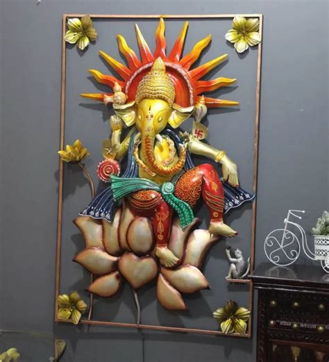 Iron Lord Ganesha Wall Art With Led In Yellow