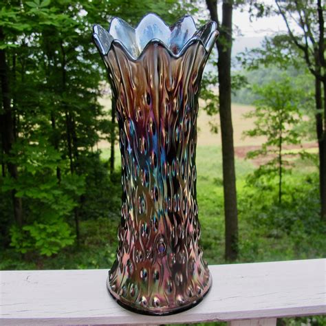 Antique Northwood Amethyst Stocky Mid Size Tree Trunk Carnival Glass Vase Carnival Glass