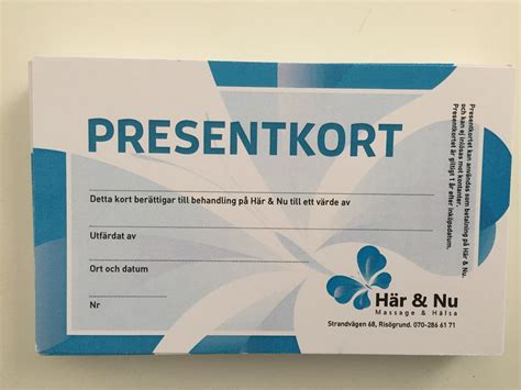 Presentkort Här And Nu Massage Och Hälsa