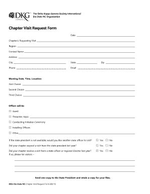 Fillable Online Deltakappagamma Chapter Visit Request Form Delta