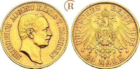 Kaiserreich Sachsen 20 Mark GOLD 1905 E Friedrich August III 1904