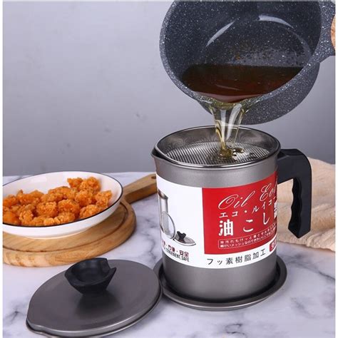 1 4L Stainless Steel Oil Strainer Pot Container Lard Tank Oil Filter