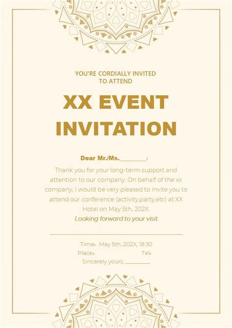 WORD Of Gold Elegant Pattern Invitation Docx WPS Free Templates