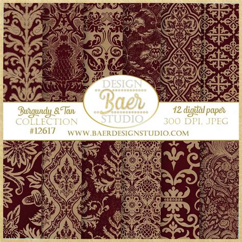 Burgundy And Tan Digital Paper Antique Background Design Baer Design