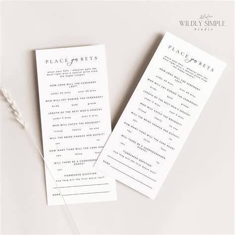 Wedding Place Your Bets, Prop Bets Card, Fun Reception Game, Editable