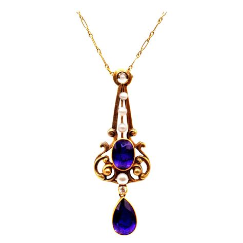 Art Nouveau Amethyst Pearl Gold Pendant Art Nouveau Jewelry Amethyst