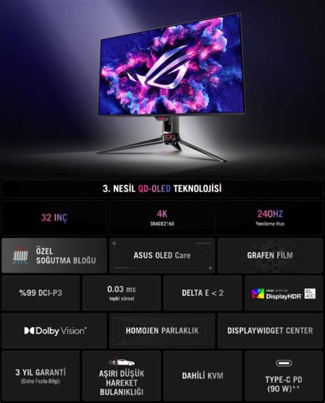 Asus Rog Swift Pg32ucdm 31 5 Inç 240hz 0 03ms 4k Uhd G Sync Qd Oled