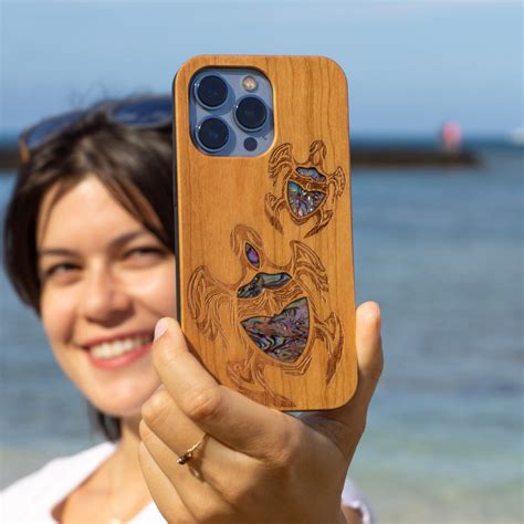 Wood Honu Iphone Case With Abalone Shells Moanas Hawaii