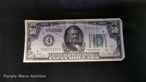 1928 Fifty Dollar Bill In Manhattan Ks Item Bu9249 Sold Purple Wave