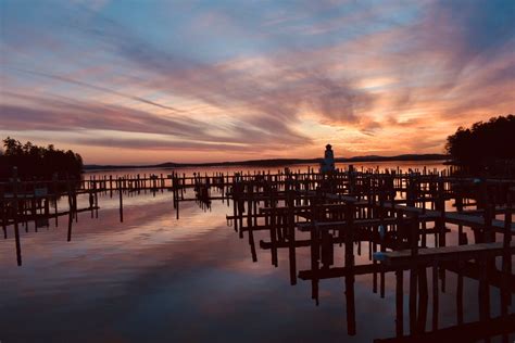 Lake Winnipesaukee Sunset Lighthouse Marina Docks Etsy