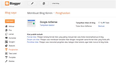 Cara Menampilkan Tab Penghasilan Google Adsense Pada Dashboard