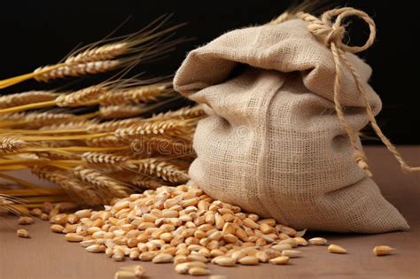 Grain Close Up Small Sack With Wheat Capturing Agricultural Essence