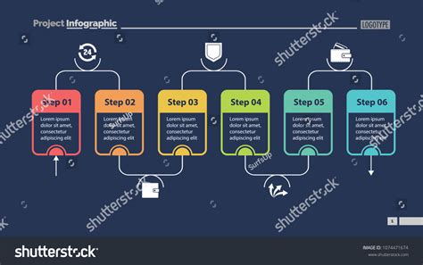 Six Steps Process Chart Slide Template Vector De Stock Libre De Regalías 1074471674