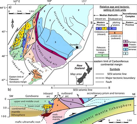 A Geologic Map Of The South Island New Zealand Showing Components Of