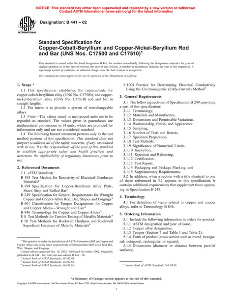 Astm B Standard Specification For Copper Cobalt Beryllium And