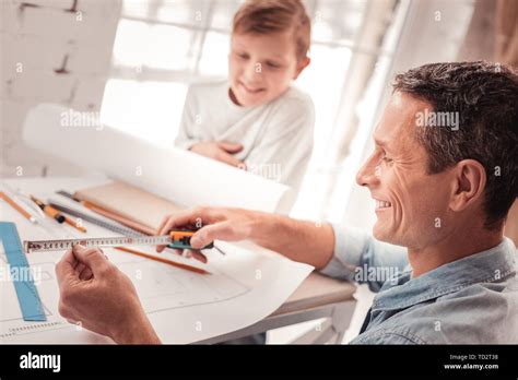 Blonde Haired Son Listening To His Father Good In Geometry Stock Photo