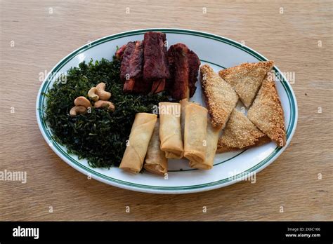 Chinese Food Starters Or Sides With Spring Rolls Prawn Toast