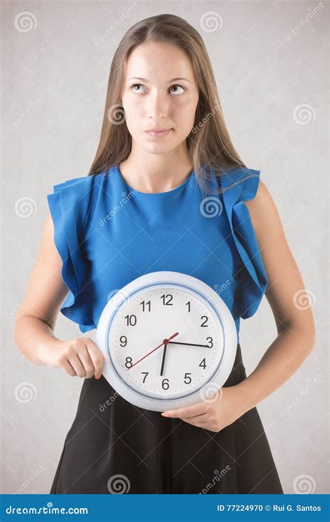 Woman Holding Clock Stock Photo Image Of Holding Alarm