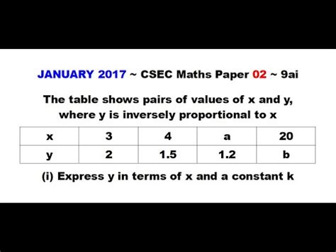 Paper Csec Maths Direct Variation Inverse Proportional