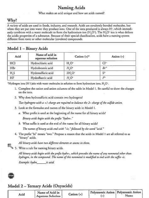 Naming Acids Pogil Key Pdf