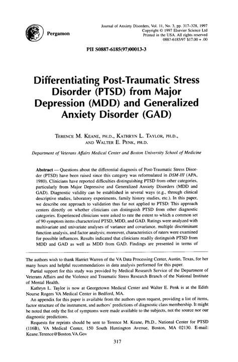 Pdf Differentiating Post Traumatic Stress Disorder Ptsd From Major