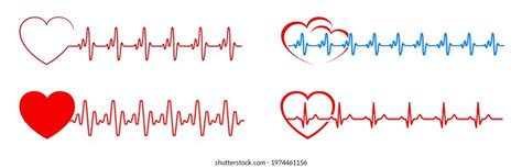 Set Red Heart Pulse One Line Stock Vector Royalty Free 1974461156