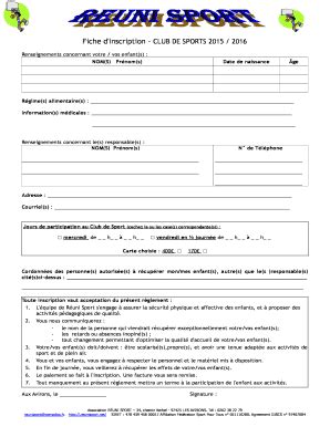 Mod Le Fiche D Inscription Club Sportif Fill Online Printable