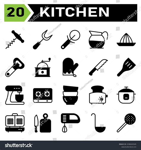 Kitchen Equipment Icon Set Include Corkscrew Stock Vector Royalty Free