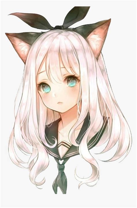 Cat With White Hair Anime Girl