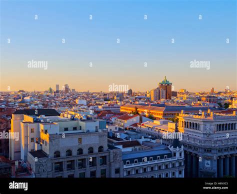 Spain Madrid City Skyline At Sunset Stock Photo Alamy