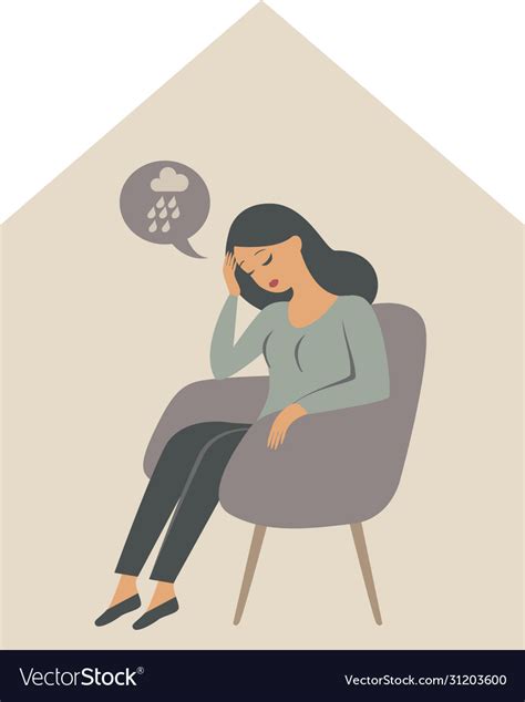 Depressed Woman Sitting Alone Inside House Vector Image