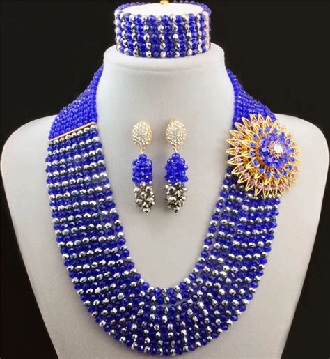 2015 Hot Nigerian Wedding Party African Beads Jewelry Set Royal Blue Costume Crystal Beads